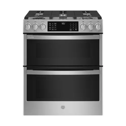 GE Profile 30" Smart Slide-In Front-Control Gas Double Oven Convection Fingerprint Resistant Range