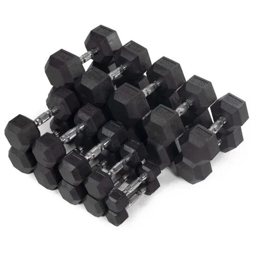 Titan Fitness 5 LB - 50 LB Pairs Rubber Hex Dumbbells